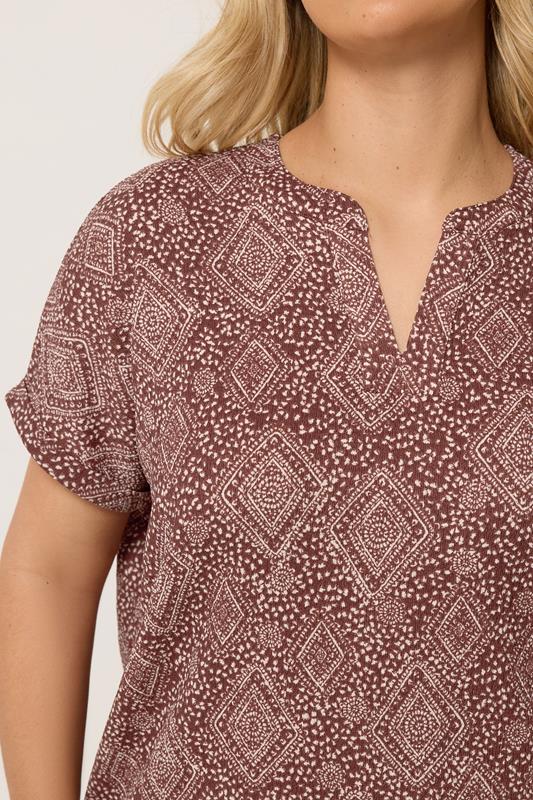 YOURS Plus Size Burnt Orange Diamond Print Notch Neck Top | Yours Clothing 4