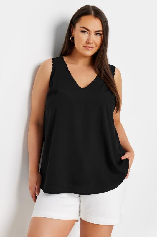 YOURS Plus Size Black Trim Cami Top | Yours Clothing 1
