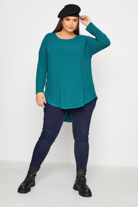LIMITED COLLECTION Teal Longline Ribbed Top_B.jpg
