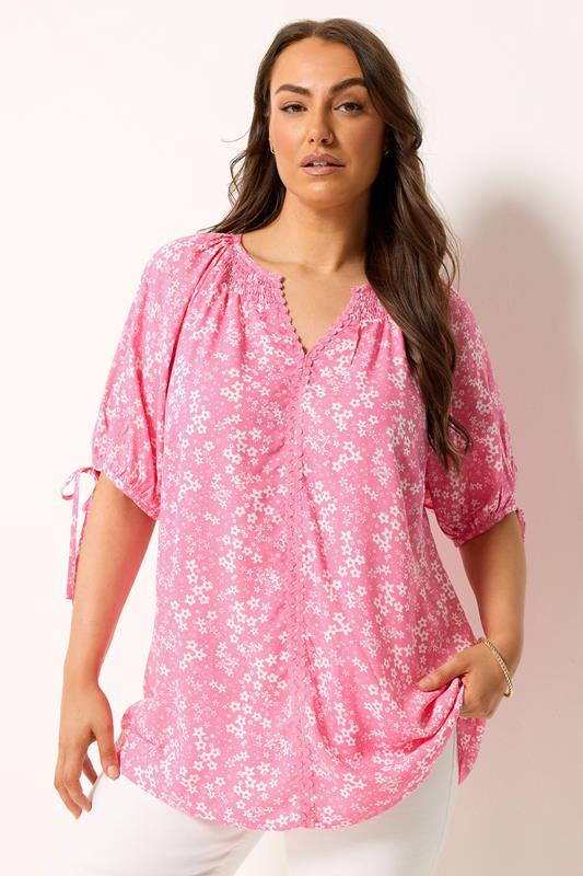  YOURS blusa rosa floral con ribete de contraste