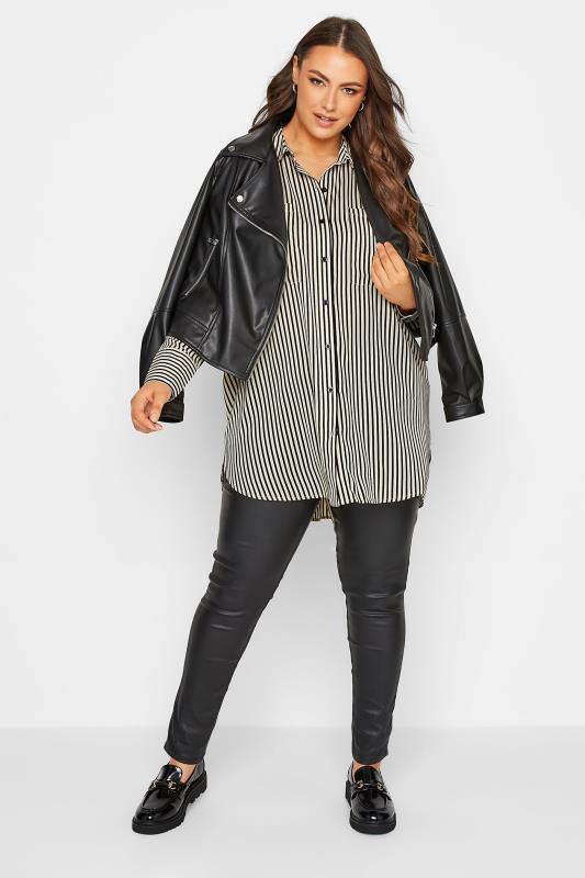 Plus Size Black & Cream Stripe Oversized Boyfriend Shirt | Yours Clothing 2