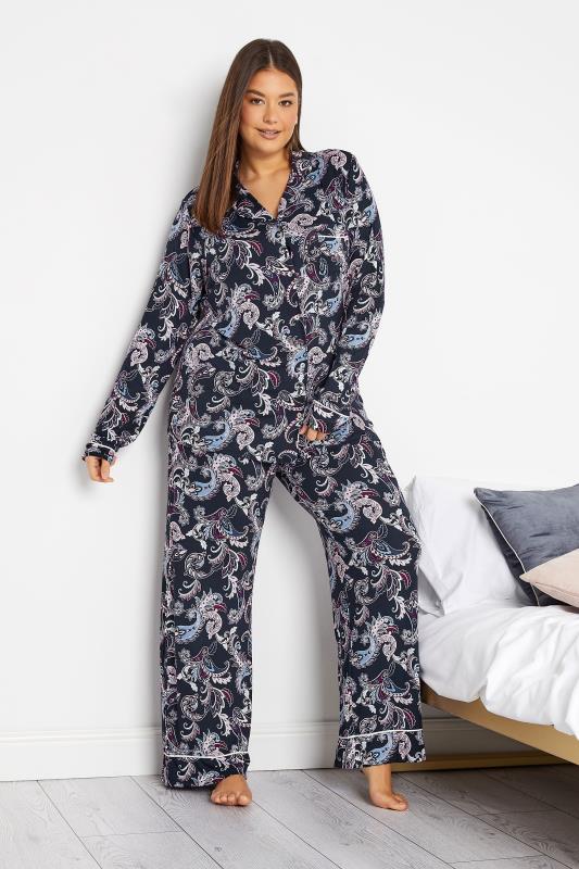  Grande Taille LTS Tall Navy Blue Paisley Print Pyjama Set