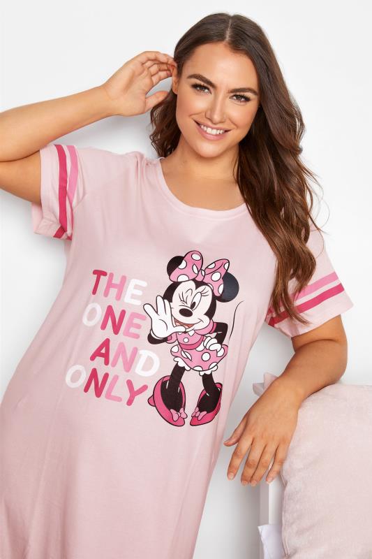 DISNEY Plus Size Pink Varsity Minnie Mouse Nightdress | Yours Clothing 1