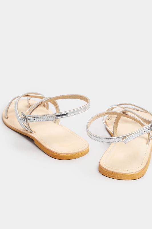 LTS Silver Cross Strap Leather Sandals In Standard Fit | Long Tall Sally 4