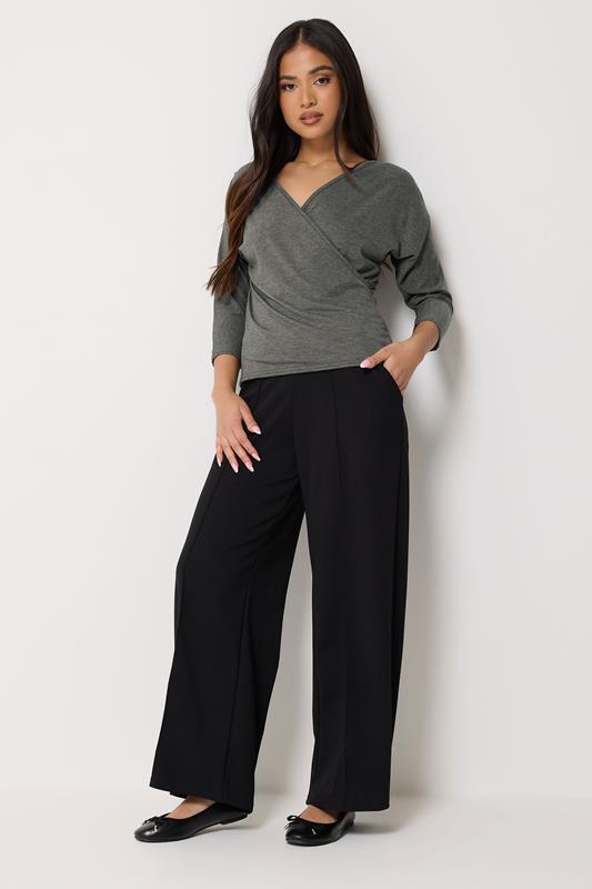 PixieGirl Petite Women's Charcoal Grey Wrap Top | PixieGirl 1