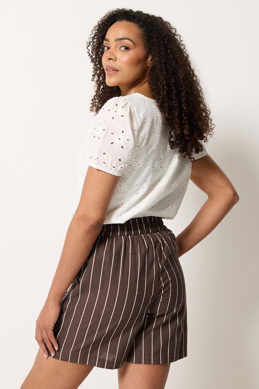 M&Co Chocolate Brown Striped Linen Shorts | M&Co 2