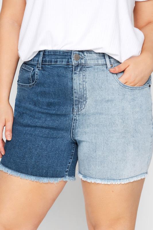  Grande Taille Curve Blue Two Tone Denim Mom Shorts