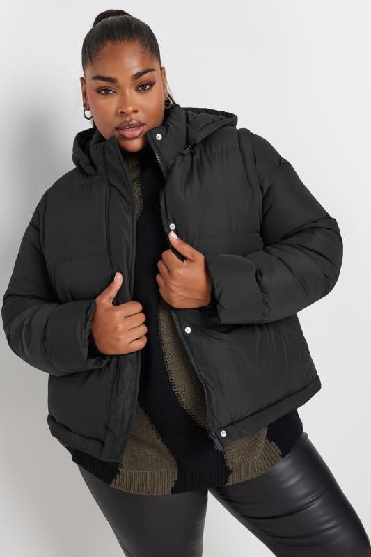 YOURS Curve Black 5-In-1 Padded Longline Puffer Coat | Yours Clothing 3