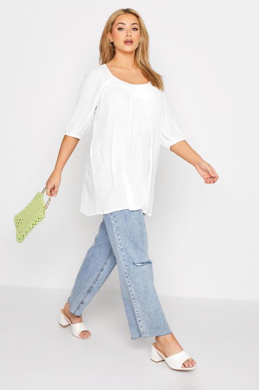 Plus Size White Crinkle Bardot Top | Yours Clothing  2