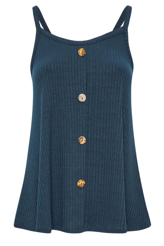 LIMITED COLLECTION Plus Size Navy Blue Ribbed Button Cami Vest Top | Yours Clothing 6