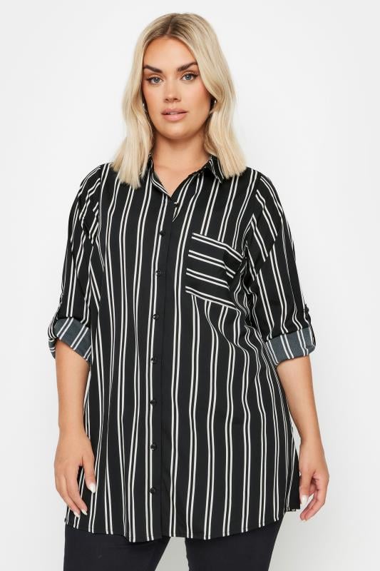  YOURS Curve Black Stripe Print Boyfriend Shirt