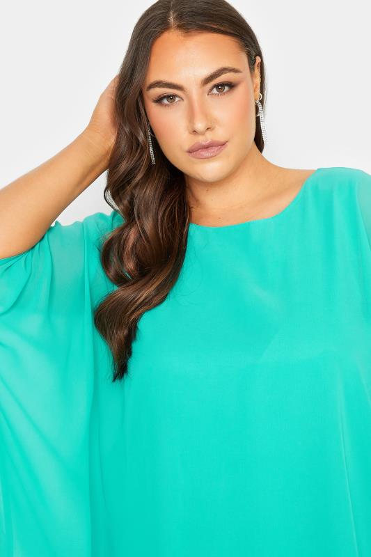 YOURS LONDON Plus Size Curve Turquoise Green Cape Top | Yours Clothing  4