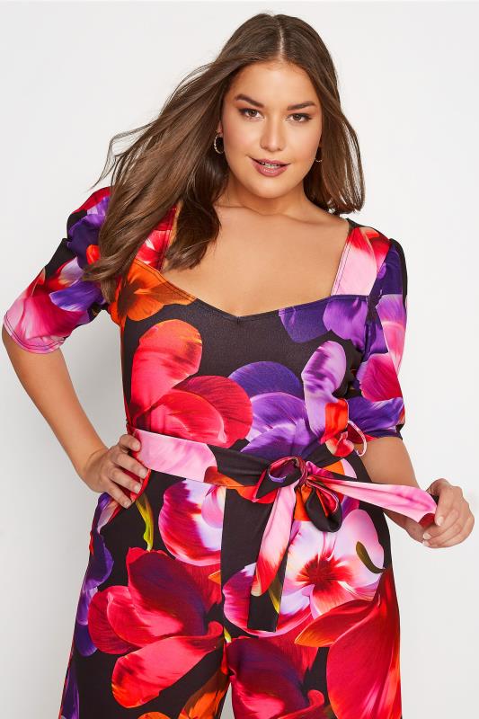 YOURS LONDON Plus Size Black Floral Sweetheart  Jumpsuit | Yours Clothing 4