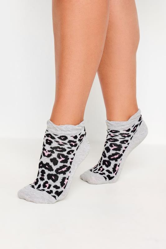 4 PACK Pink Leopard Print Trainer Liner Socks | Yours Clothing 2