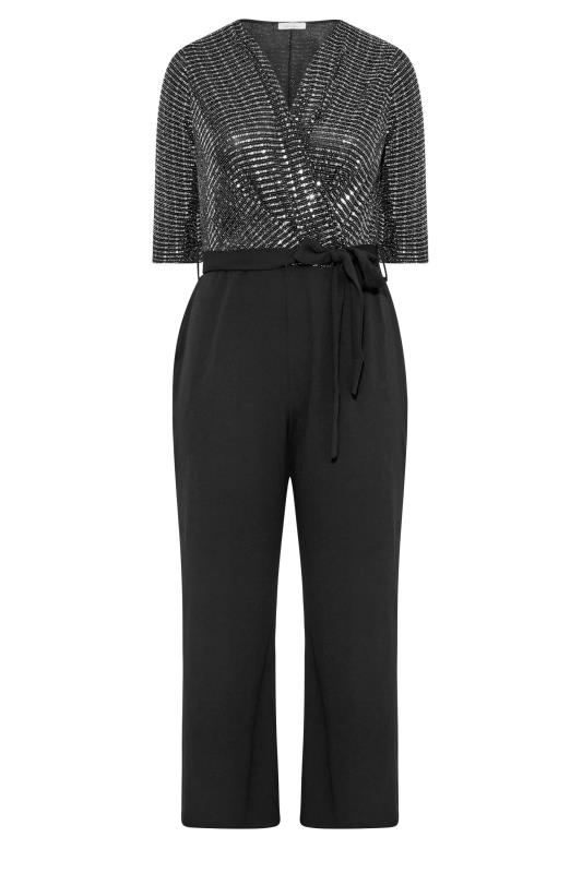 YOURS LONDON Plus Size Black & Silver Sequin Wrap Jumpsuit | Yours Clothing 6