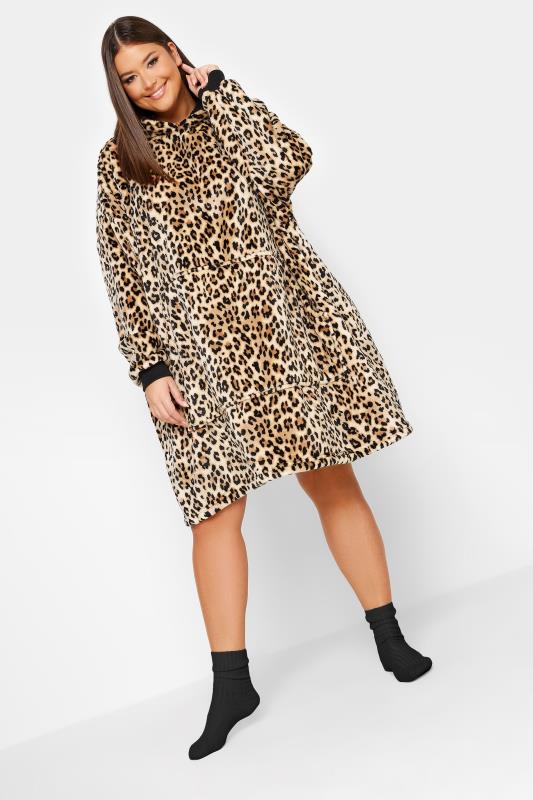 YOURS Plus Size Brown Leopard Print Snuggle Hoodie | Yours Clothing 1