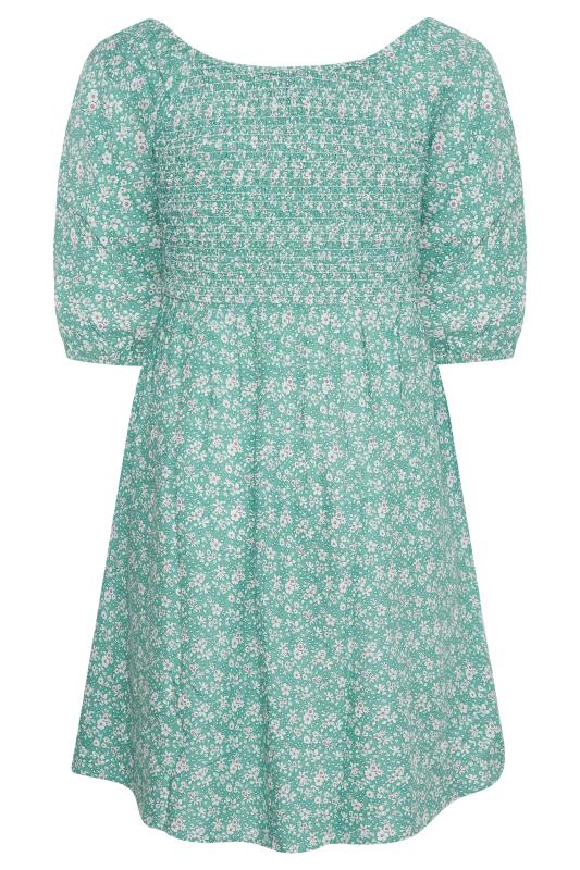 Plus Size Sage Green Ditsy Shirred Balloon Sleeve Midi Dress | Yours Clothing 7