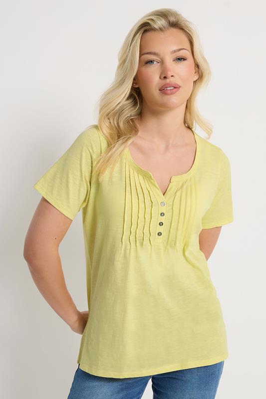  M&Co Haut manches courtes à col tunisien jaune citron en coton