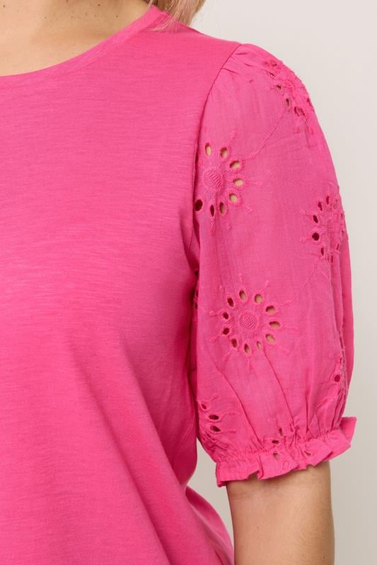 YOURS Plus Size Pink Broiderie Anglaise T-Shirt | Yours Clothing 4