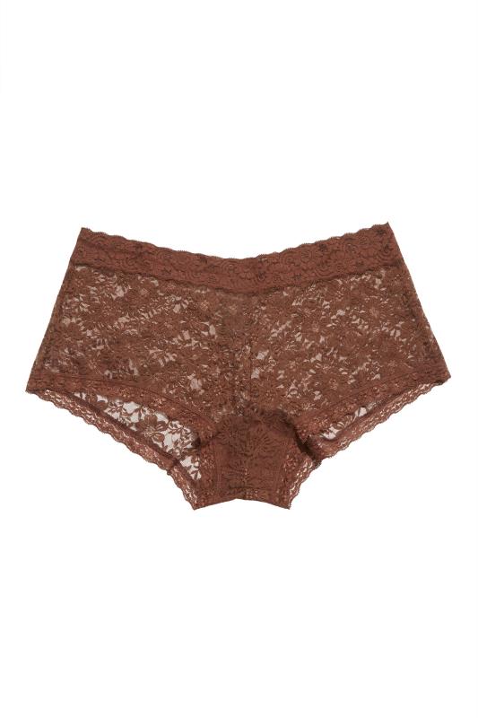 Brown Floral Lace Mid Rise Shorts | Yours Clothing 4