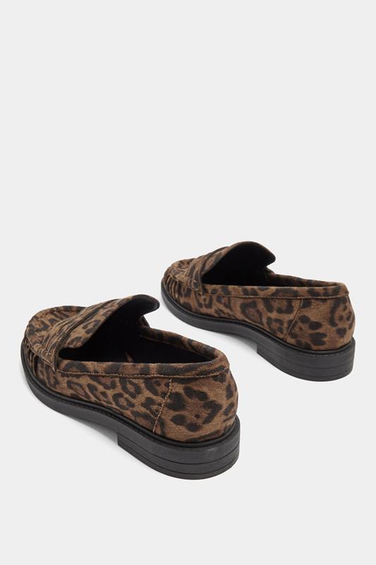 Brown Leopard Print Faux Suede Slip On Loafers In Extra Wide EEE Fit | Yours Clothing 4
