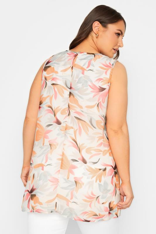 YOURS Curve Plus Size Orange Floral Pintuck Sleeveless Blouse | Yours Clothing  3