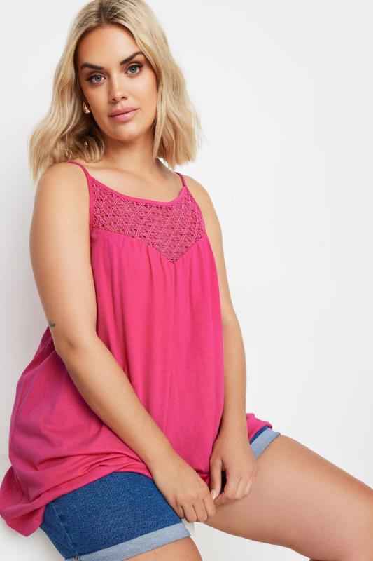 YOURS Curve Plus Size Pink Crochet Vest Top | Yours Clothing  1