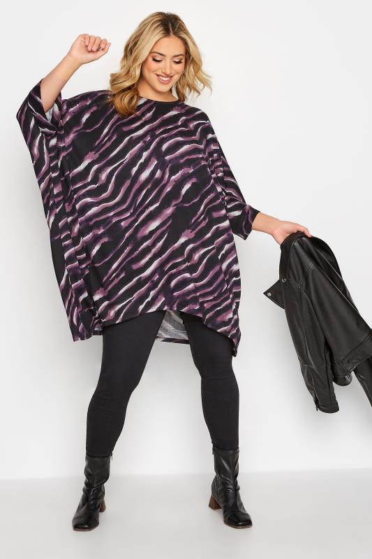 Plus Size Black & Purple Zebra Print Hanky Hem Top | Yours Clothing 5