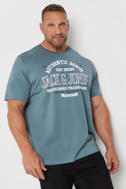 JACK & JONES Big & Tall Blue 'Authentic Denim' Chest Logo T-Shirt | BadRhino 1