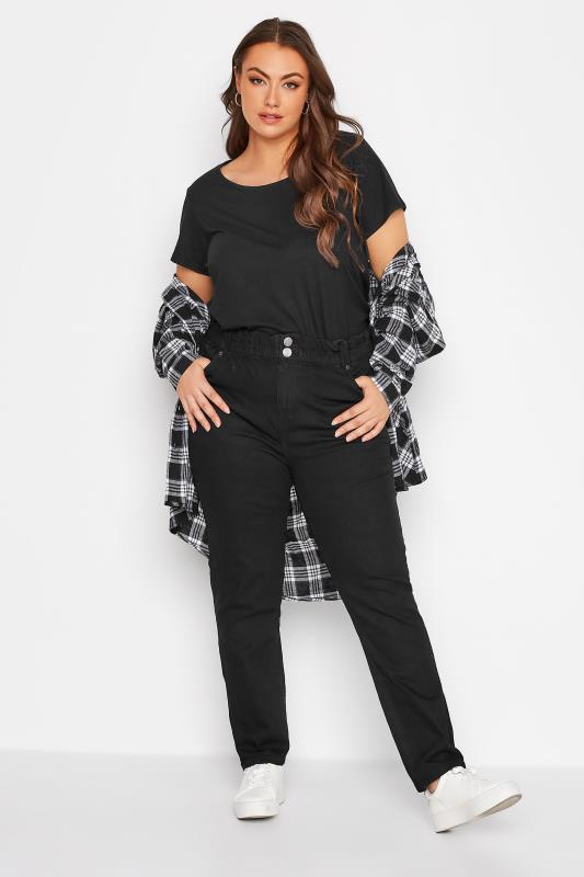 Plus Size Black Elasticated Stretch MOM Jeans | Yours Clothing 3