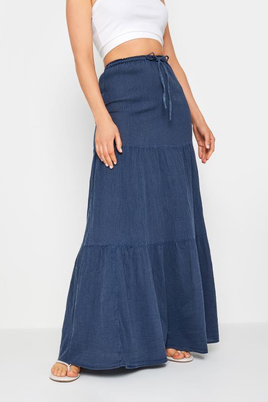 LTS Tall Women's Navy Blue Acid Wash Tiered Maxi Skirt | Long Tall Sally 2