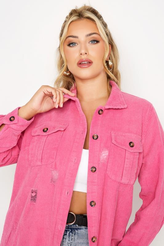 LIMITED COLLECTION Plus Size Hot Pink Ripped Cord Shacket | Yours Clothing  5