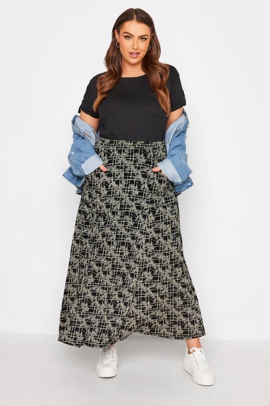 Plus Size Black Floral Print Maxi Pocket Skirt | Yours Clothing  2
