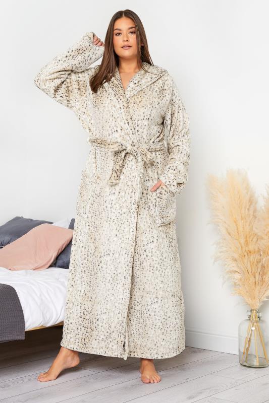 Tall  LTS Tall Ivory White Animal Print Hooded Maxi Dressing Gown