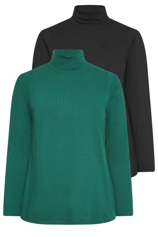 YOURS Plus Size 2 PACK Black & Forest Green Long Sleeve Turtle Neck Tops | Yours Clothing 7