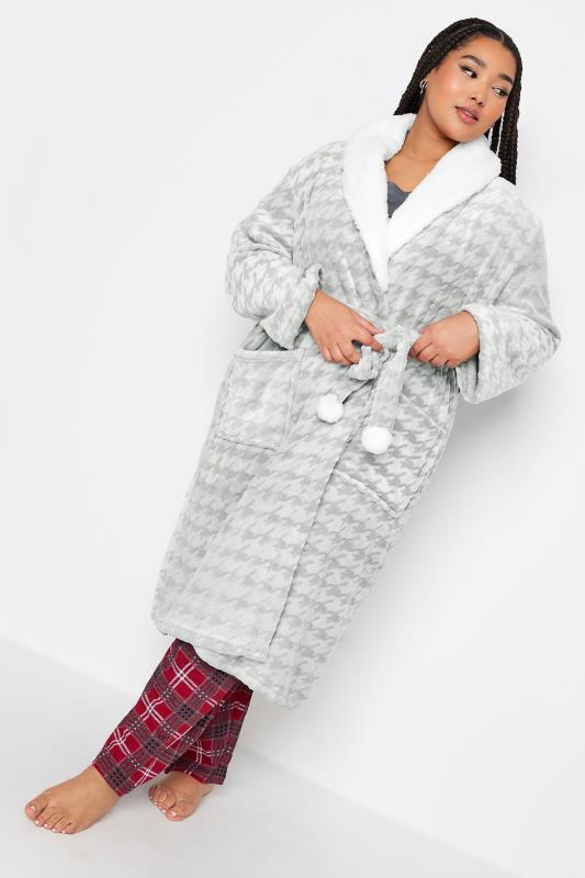 Plus Size  YOURS Curve Grey Dogtooth Maxi Dressing Gown