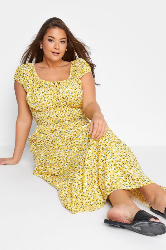 Plus Size Yellow Floral Print Bardot Maxi Dress | Yours Clothing 4