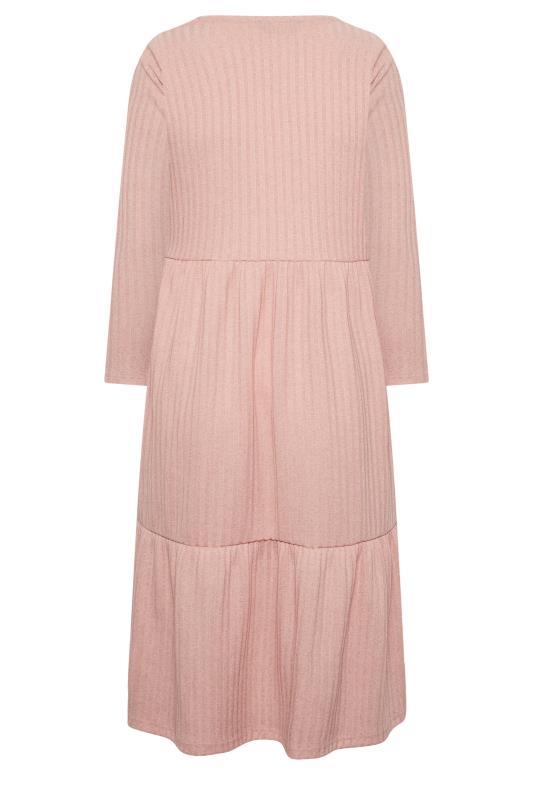 YOURS Plus Size Pink Ribbed Tiered Midi Dress | Yours Clothing 7