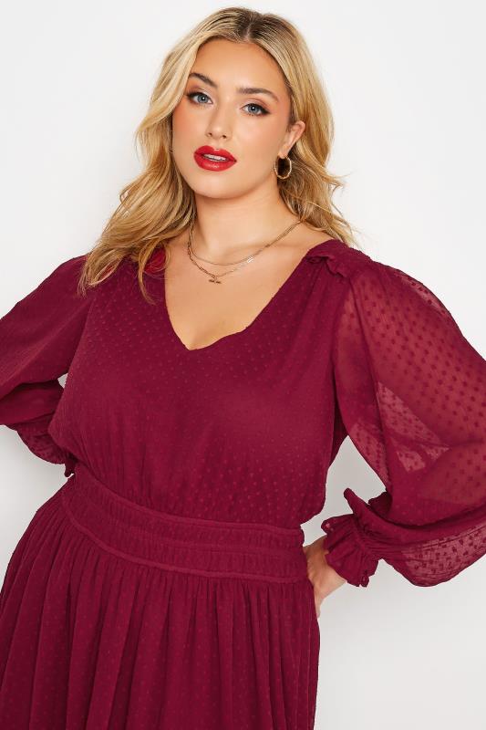 YOURS LONDON Plus Size Red Dobby Ruffle Shoulder Dress | Yours Clothing 4