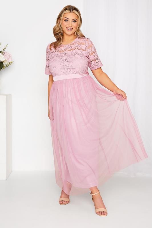 YOURS LONDON Curve Pink Lace Bridesmaid Maxi Dress 2