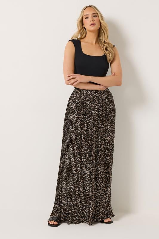  LTS Tall Brown Leopard Print Pleated Maxi Skirt