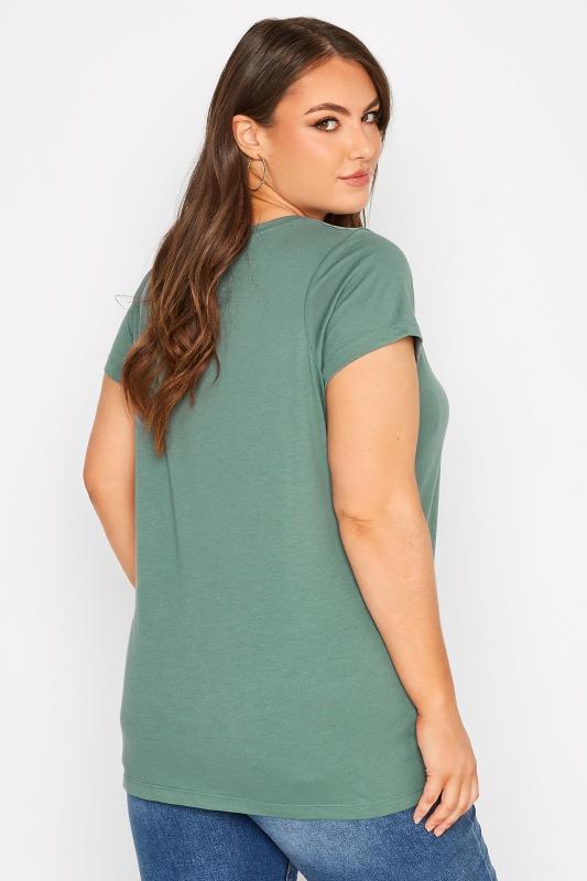 3 PACK Plus Size Sage Green & White & Stripe T-Shirts | Yours Clothing 7