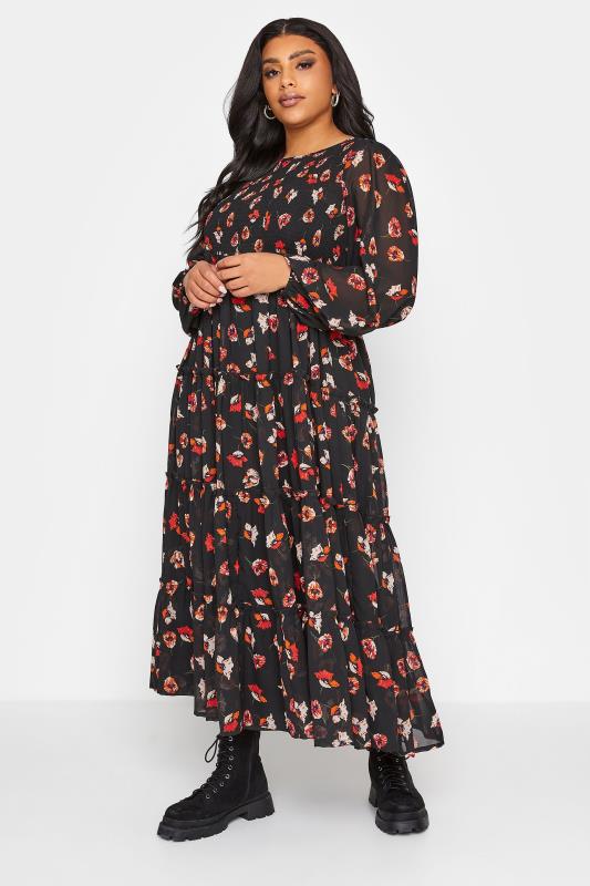 Plus Size  LIMITED COLLECTION Black Shirred Floral Tiered Maxi Dress