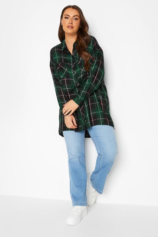 Plus Size Green Check Button Through Shirt | Yours Clothing  2