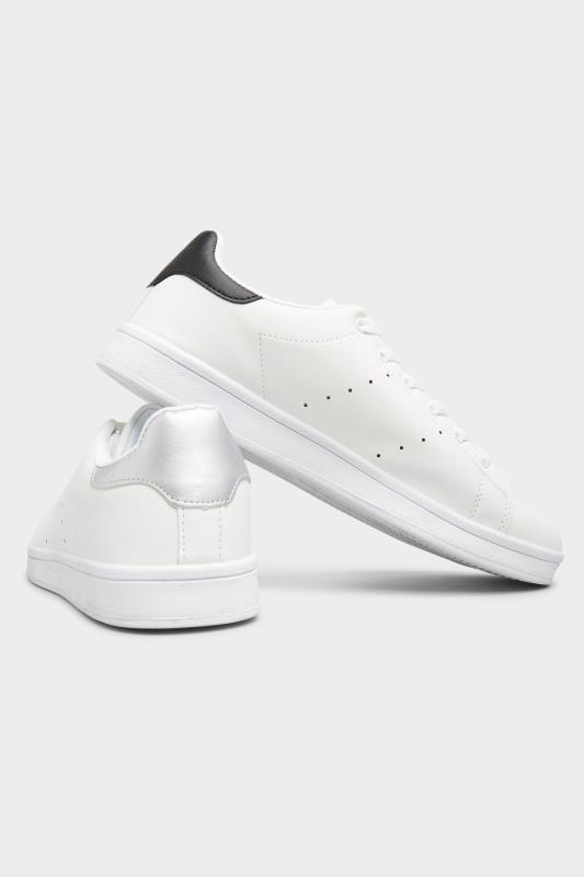 LIMITED COLLECTION White & Black Vegan Faux Leather Trainers In Wide E Fit 7