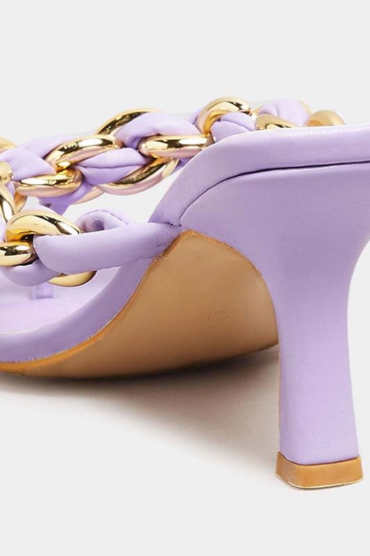 Plus Size Lilac Purple Square Toe Post Chain Mules In Standard Fit | Yours Clothing 4