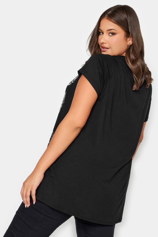 YOURS Plus Size Curve Black Foil Printed T-Shirt | Yours Clothing 3