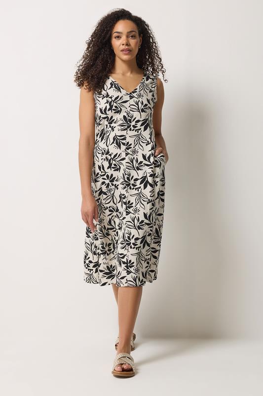 M&Co White Leaf Print Linen Midi Dress | M&Co 2