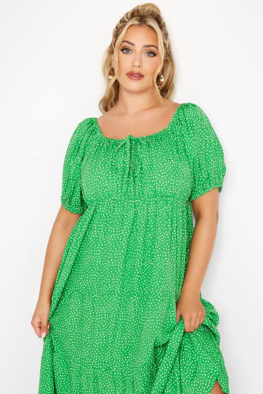 LIMITED COLLECTION Curve Green Spot Print Square Neck Dress 4