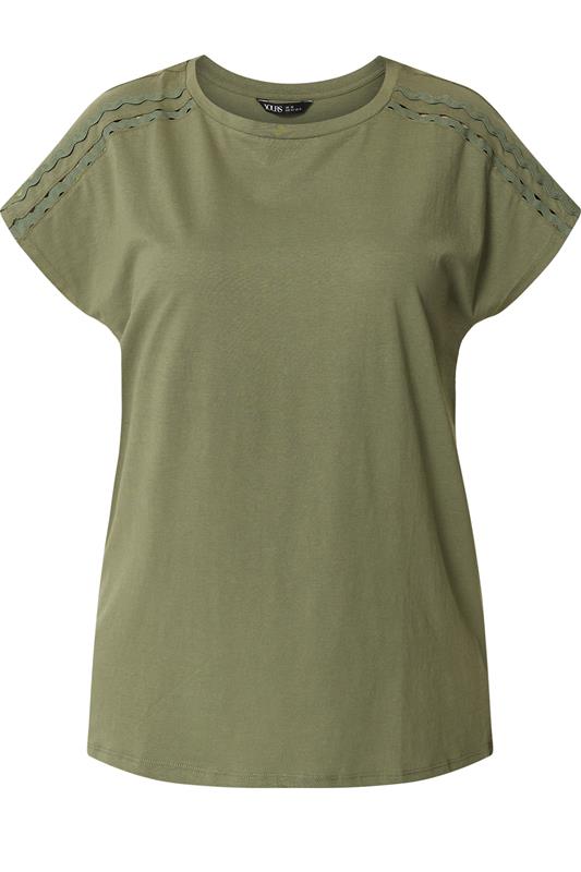 YOURS Plus Size Khaki Green Trim Detail T-Shirt | Yours Clothing 5